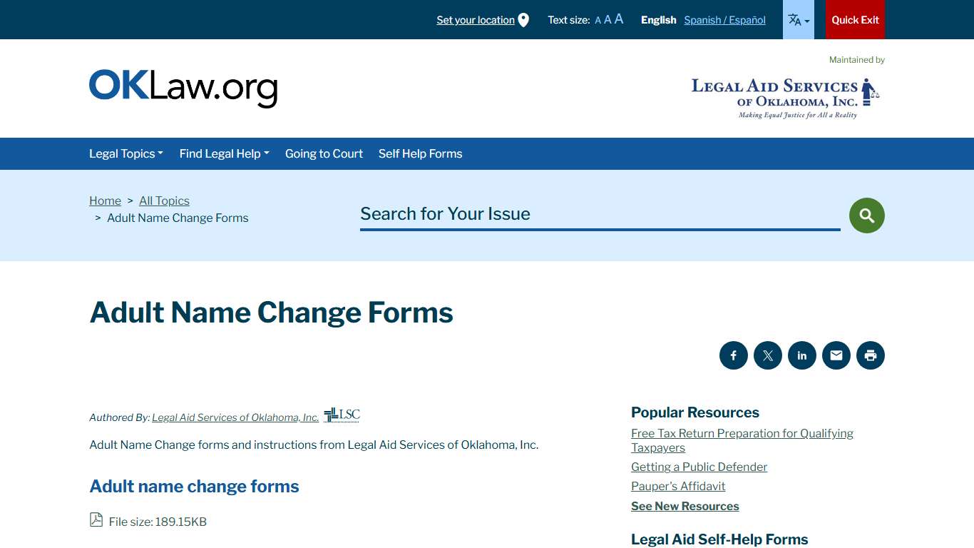 Adult Name Change Forms | Welcome to Legal Aid Services of Oklahoma's guide to free legal help in Oklahoma.