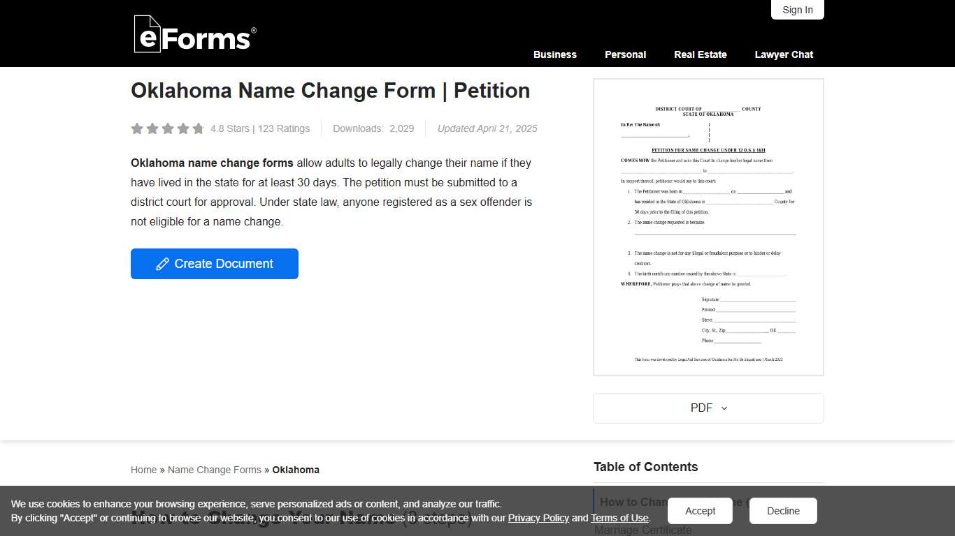 Free Oklahoma Name Change Forms | Petition - PDF – eForms