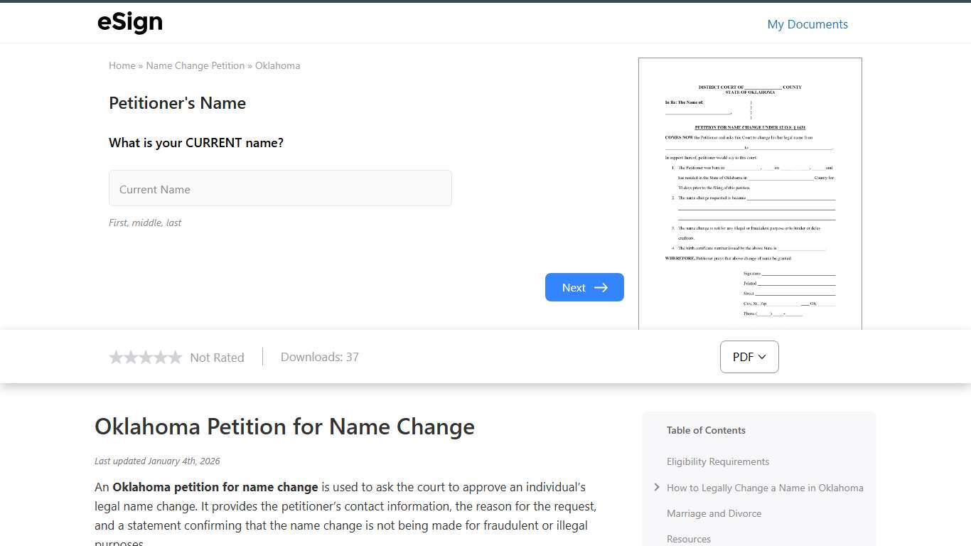 Free Oklahoma Petition for Name Change | PDF